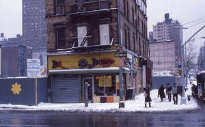 Blimpie at E. 96th St and 2nd Ave., and Normandie Court construction, NYC, February 1985             
